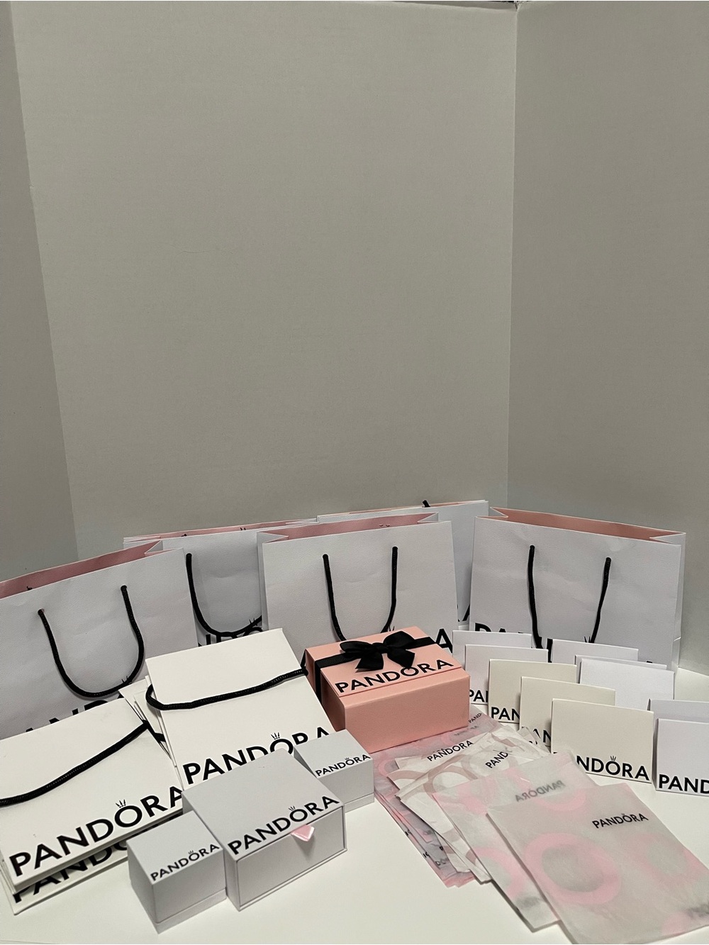 Pandora Gift Bag And Box Lot Of 28 Pieces And 18 Tissues Jewelry Not Included